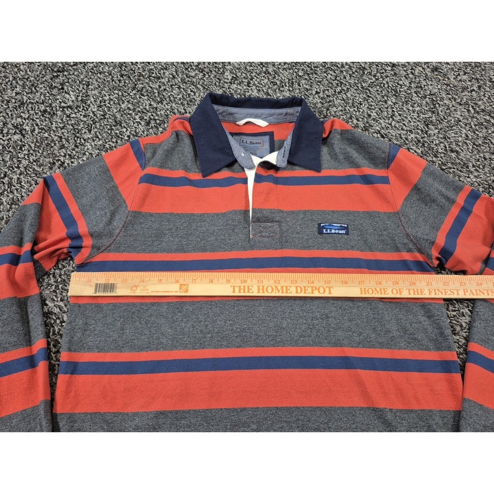 Vintage LL Bean Shirt Mens Medium Orange Gray Rugby Striped Polo Cotton 90s - Picture 5 of 8